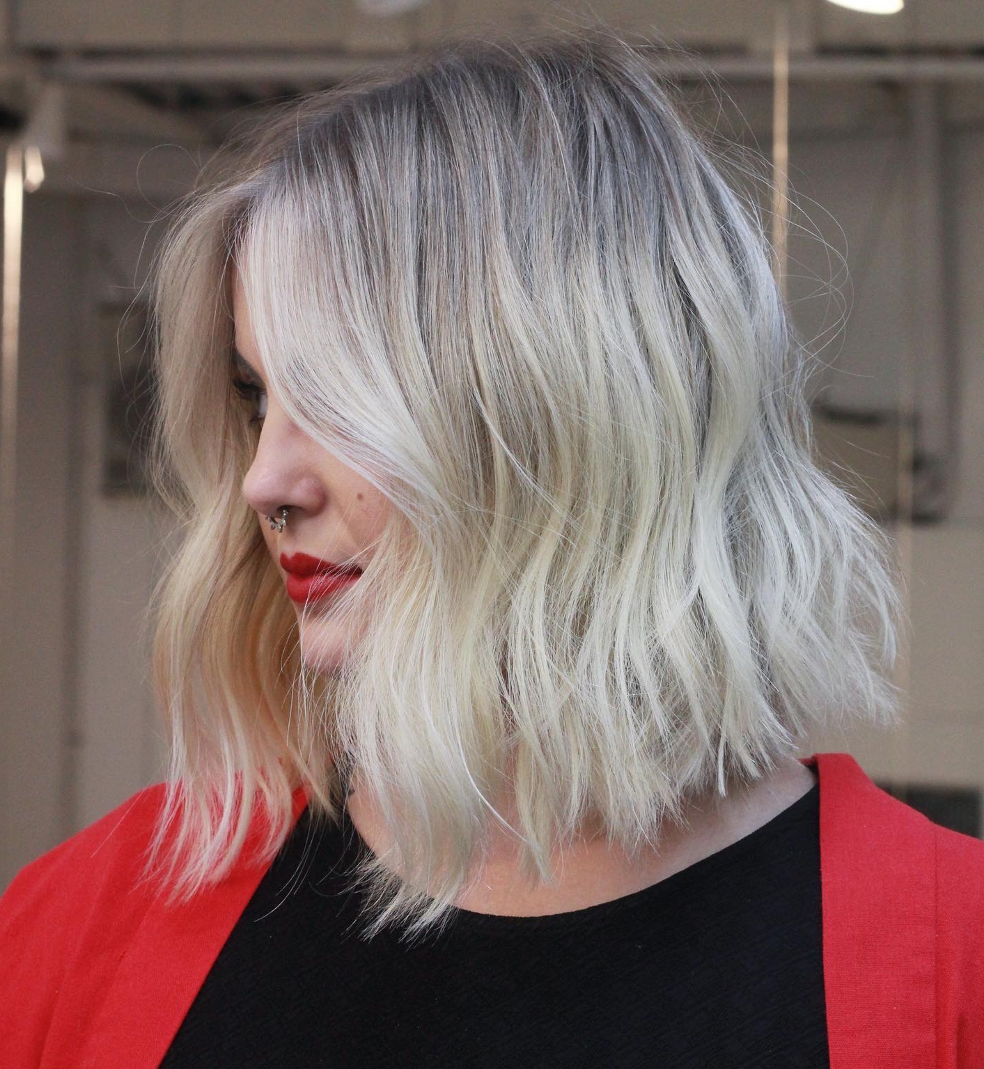 Airy Wavy Ash Blonde Balayage Bob