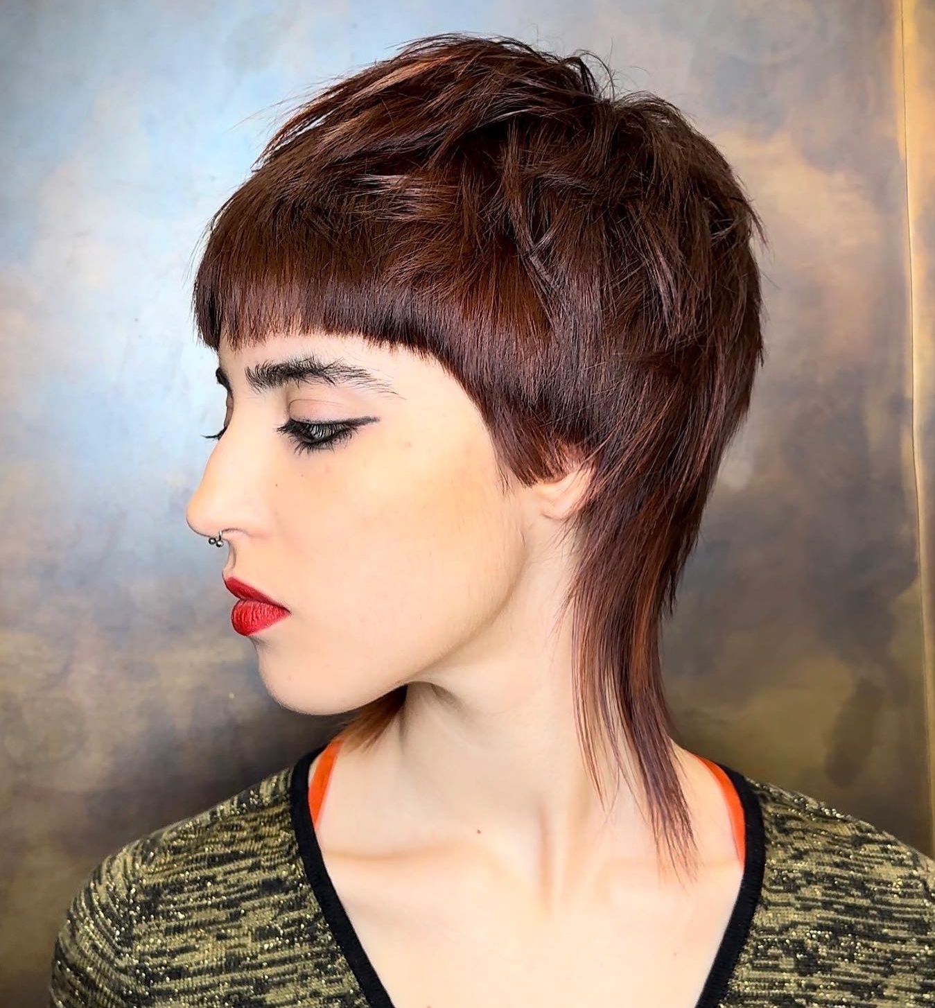 Short Mullet Cut on Dark Straight Hair