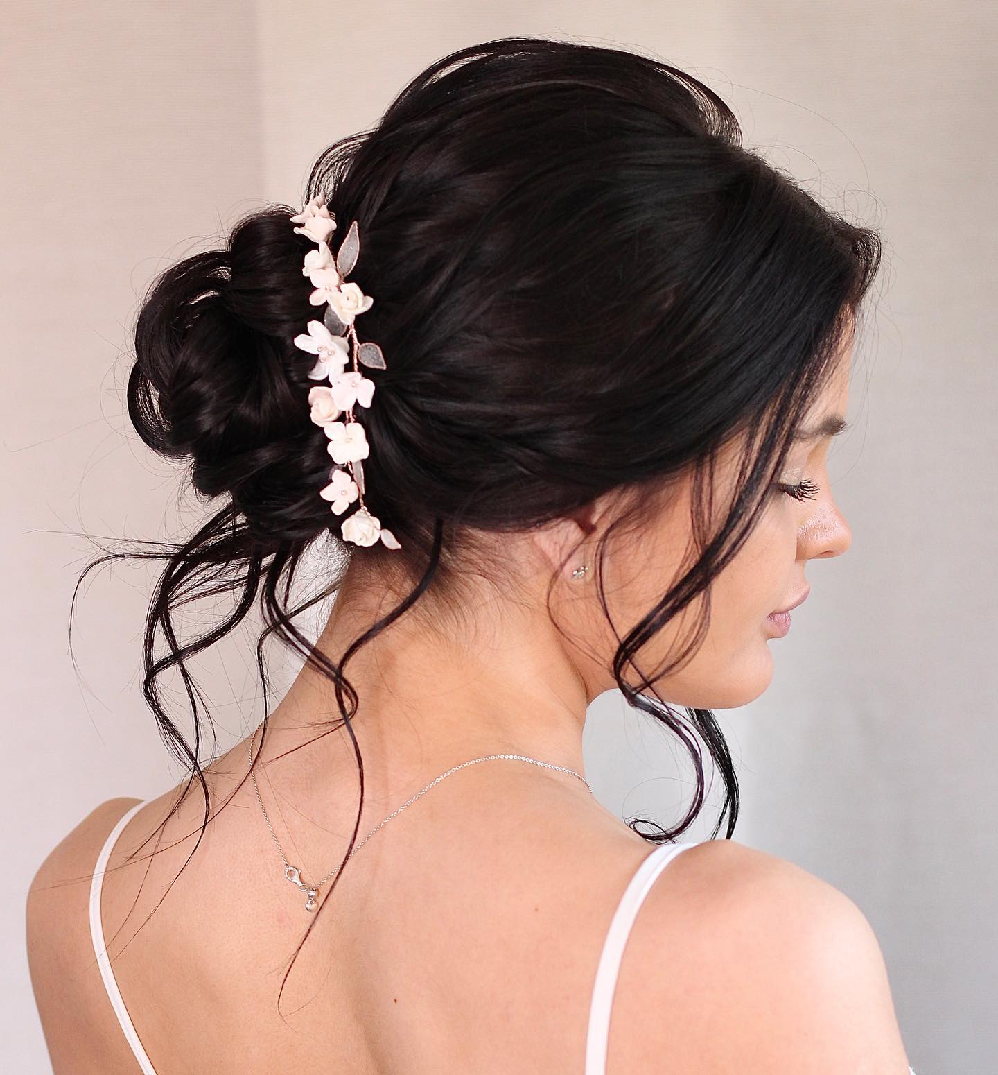 Dark Hair Wedding Bun with Bridal Comb