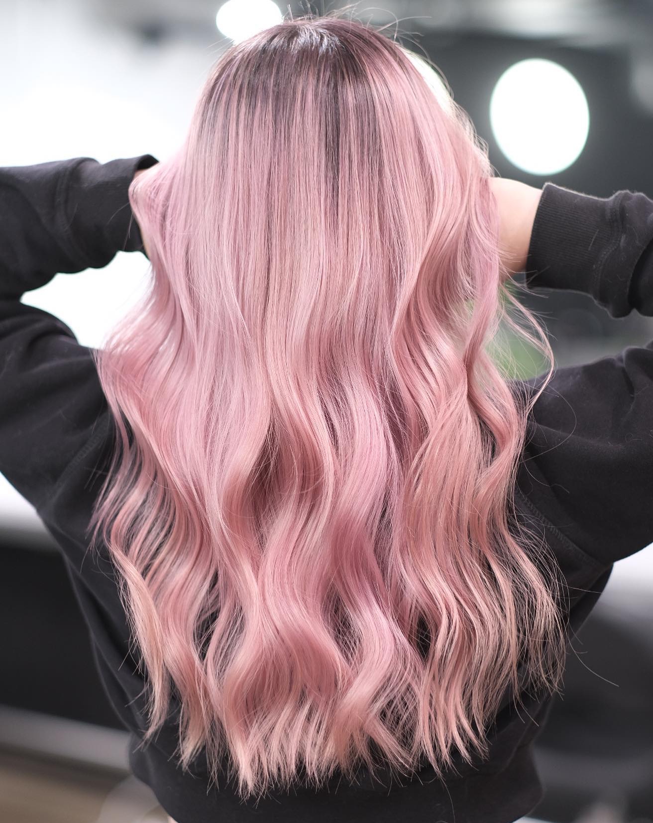 Rose Gold and Pink Color on Long Wavy Hair