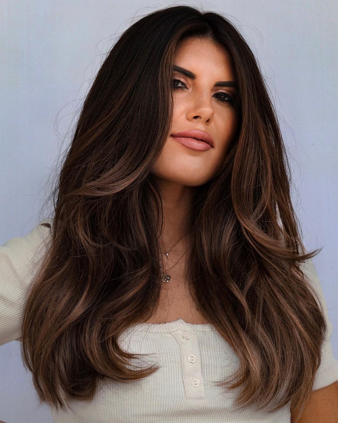 Dark Caramel Balayage on Thick Long Hair