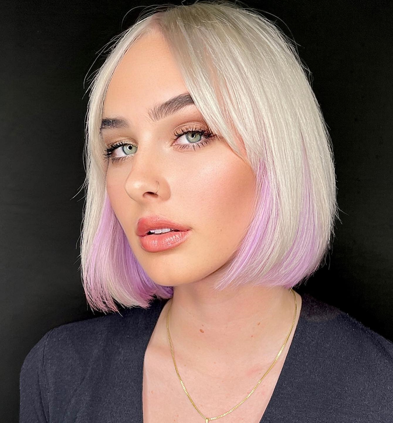 Lavender Peekaboo Highlights on Short Blonde Hair