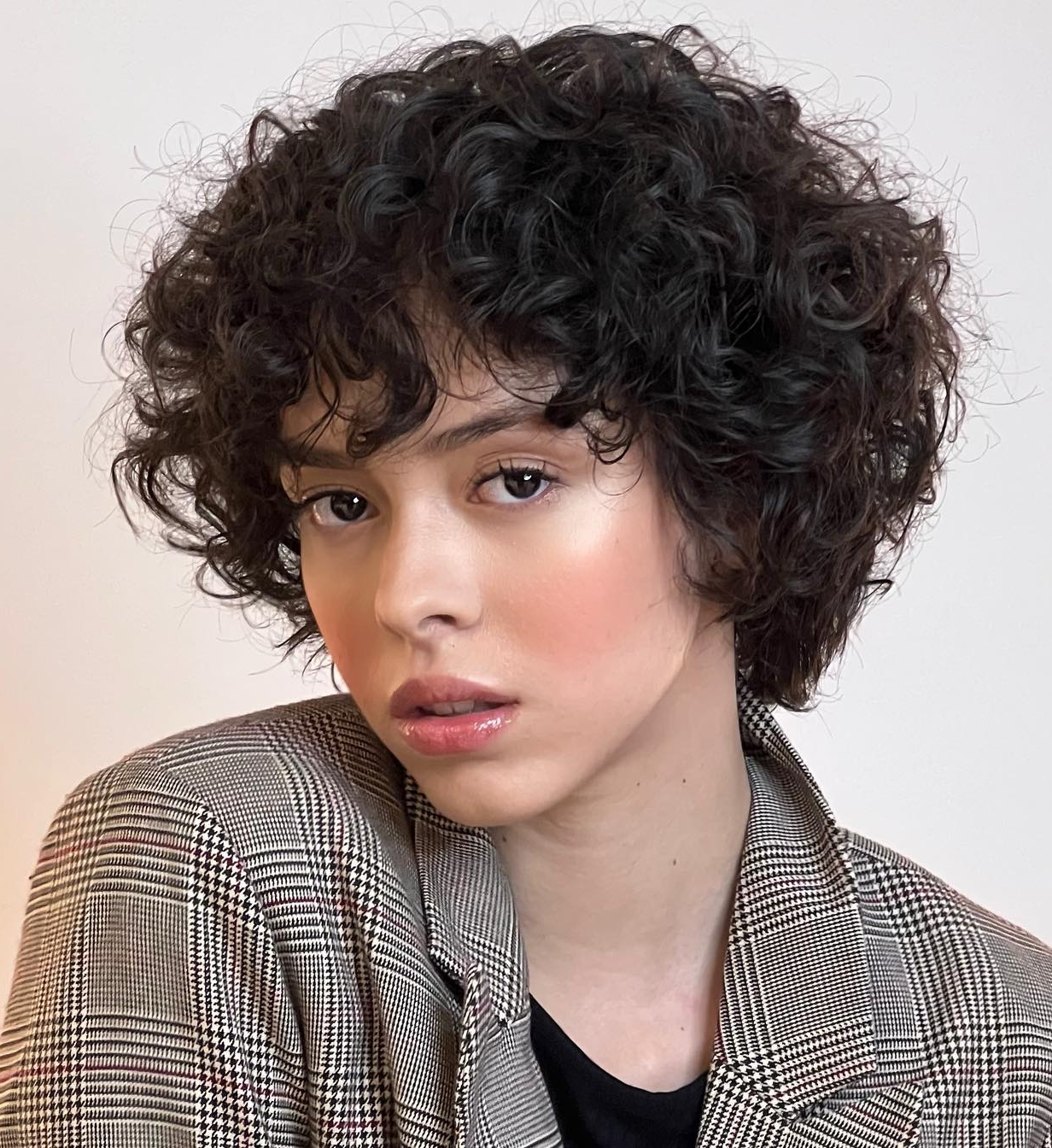 Short Curly Bixie on Dark Hair