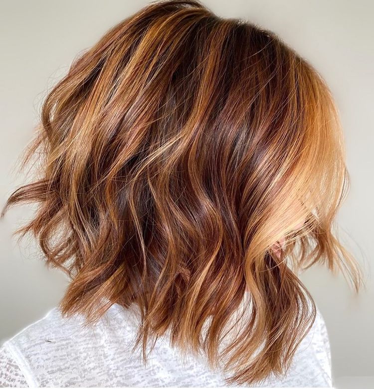 Copper Balayage on Short Bob Cut