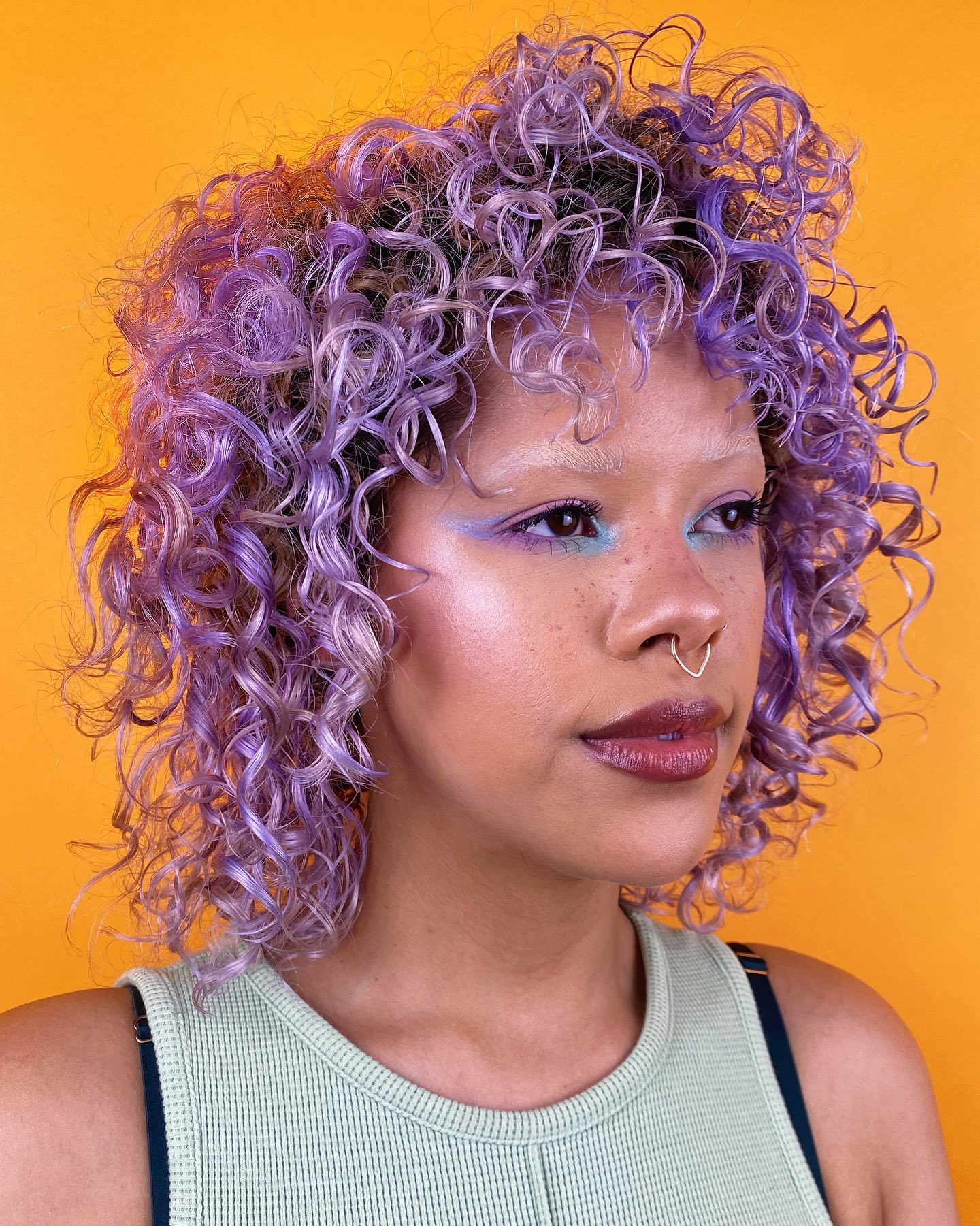 Curly Shaggy Bob on Purple Hair