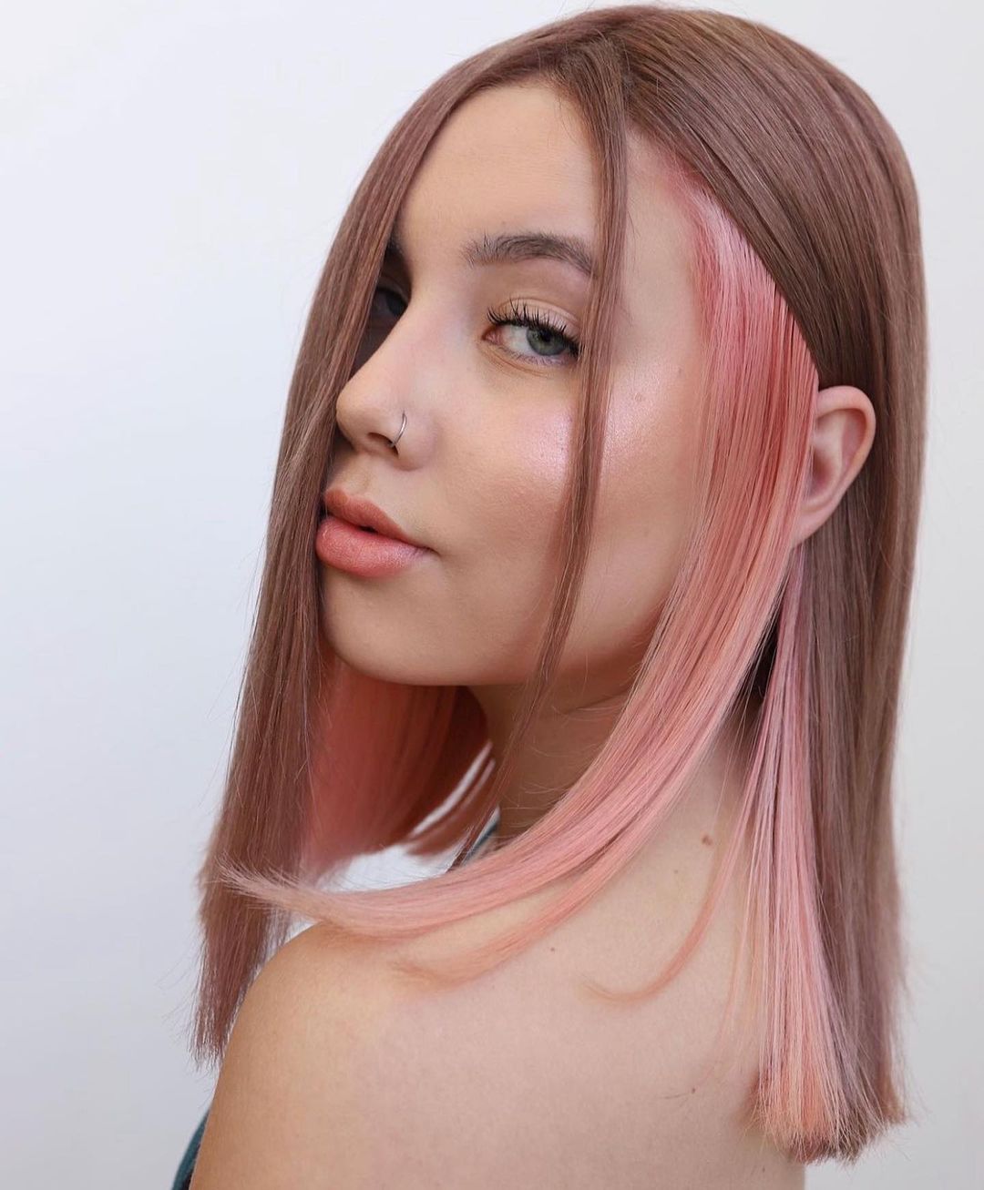 Rose Gold Peekaboo Highlights on Fine Light Brown Hair