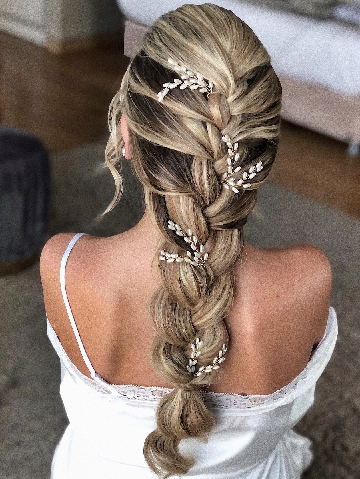 Wedding French Braid with Bridal Hair Decor