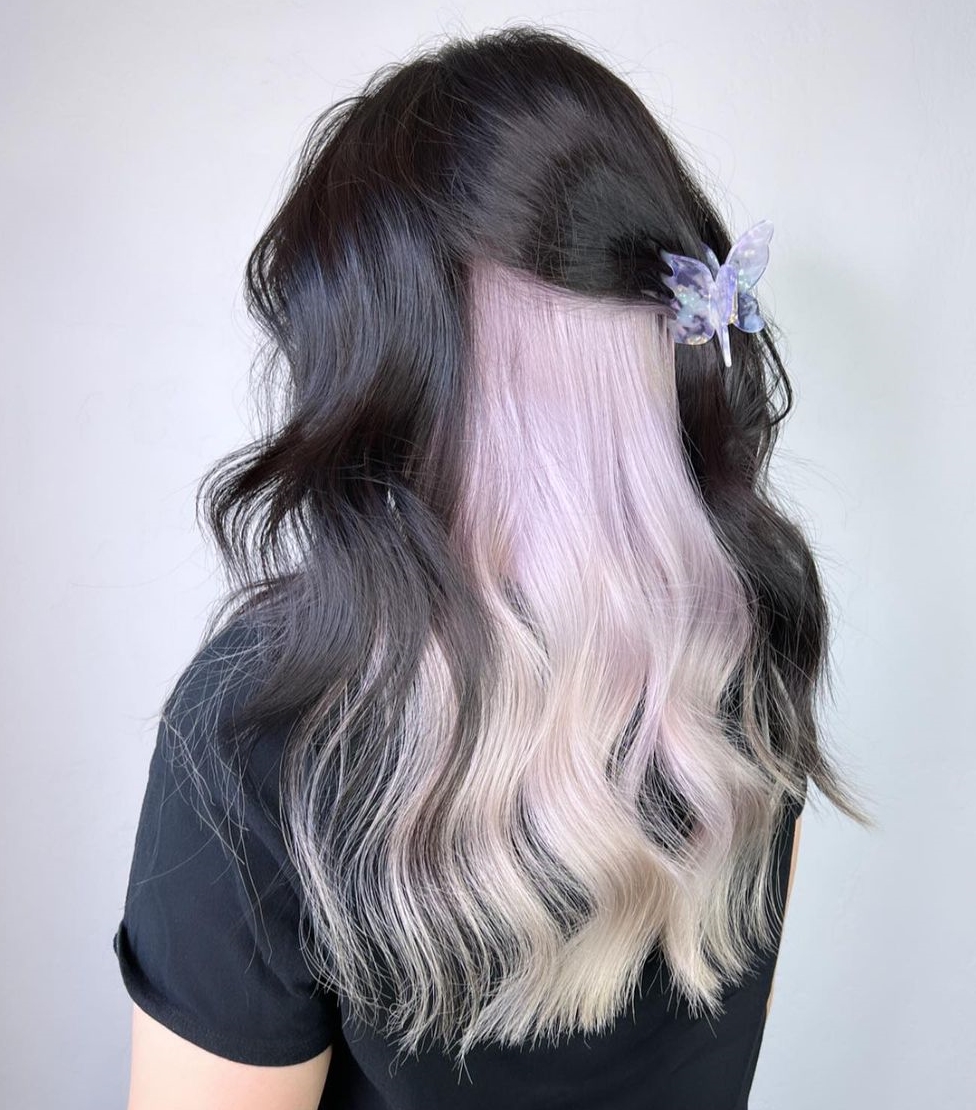 Silver Peekaboo Highlights on Dark Brown Hair