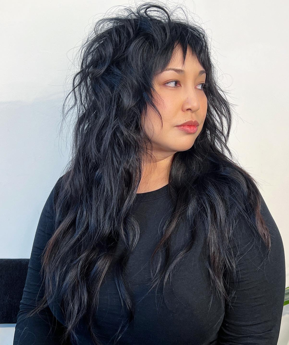 Fluffy Mullet Cut on Long Black Hair