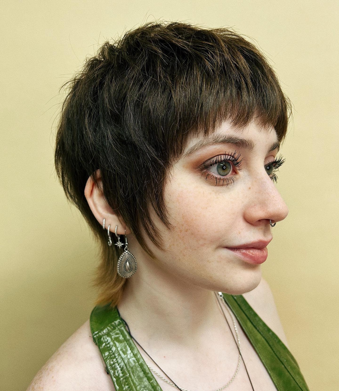 Pixie Mullet Haircut on Dark Brown Hair