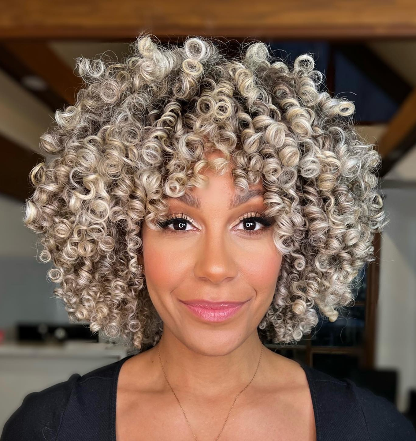 Curly Bob Cut on Thick Platinum Hair