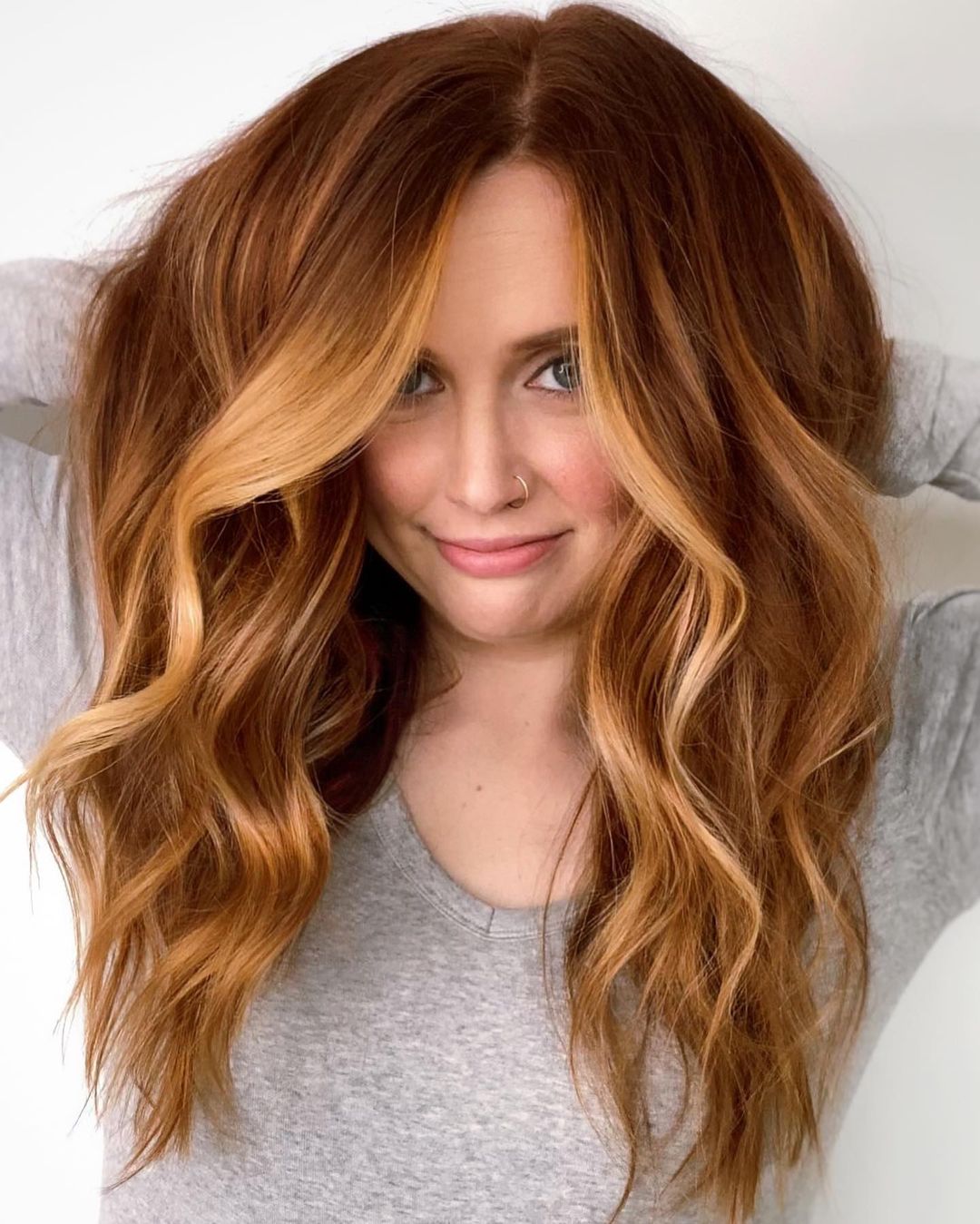 Honey Copper Highlights on Brown Hair