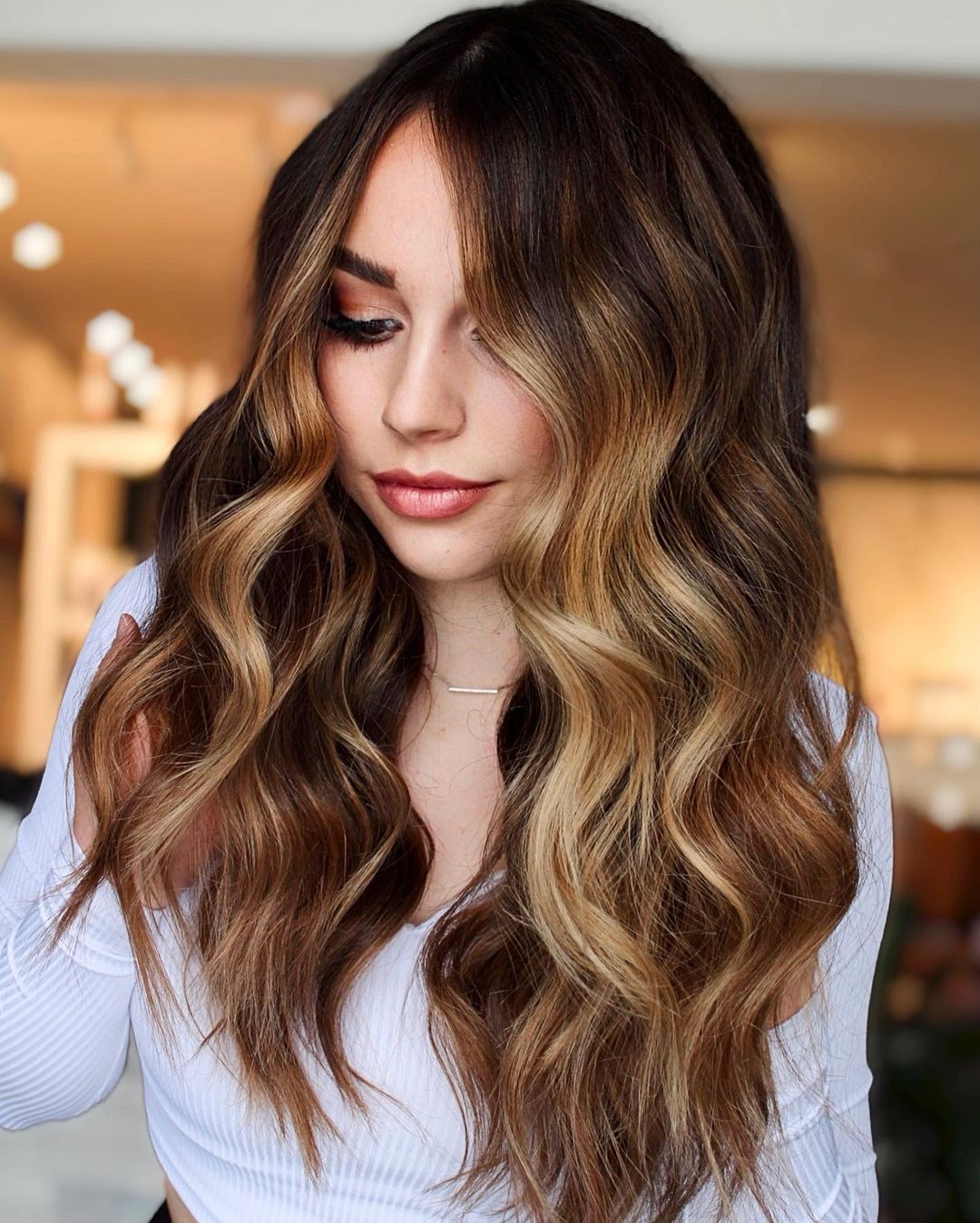 Caramel Balayage on Brown Wavy Hair