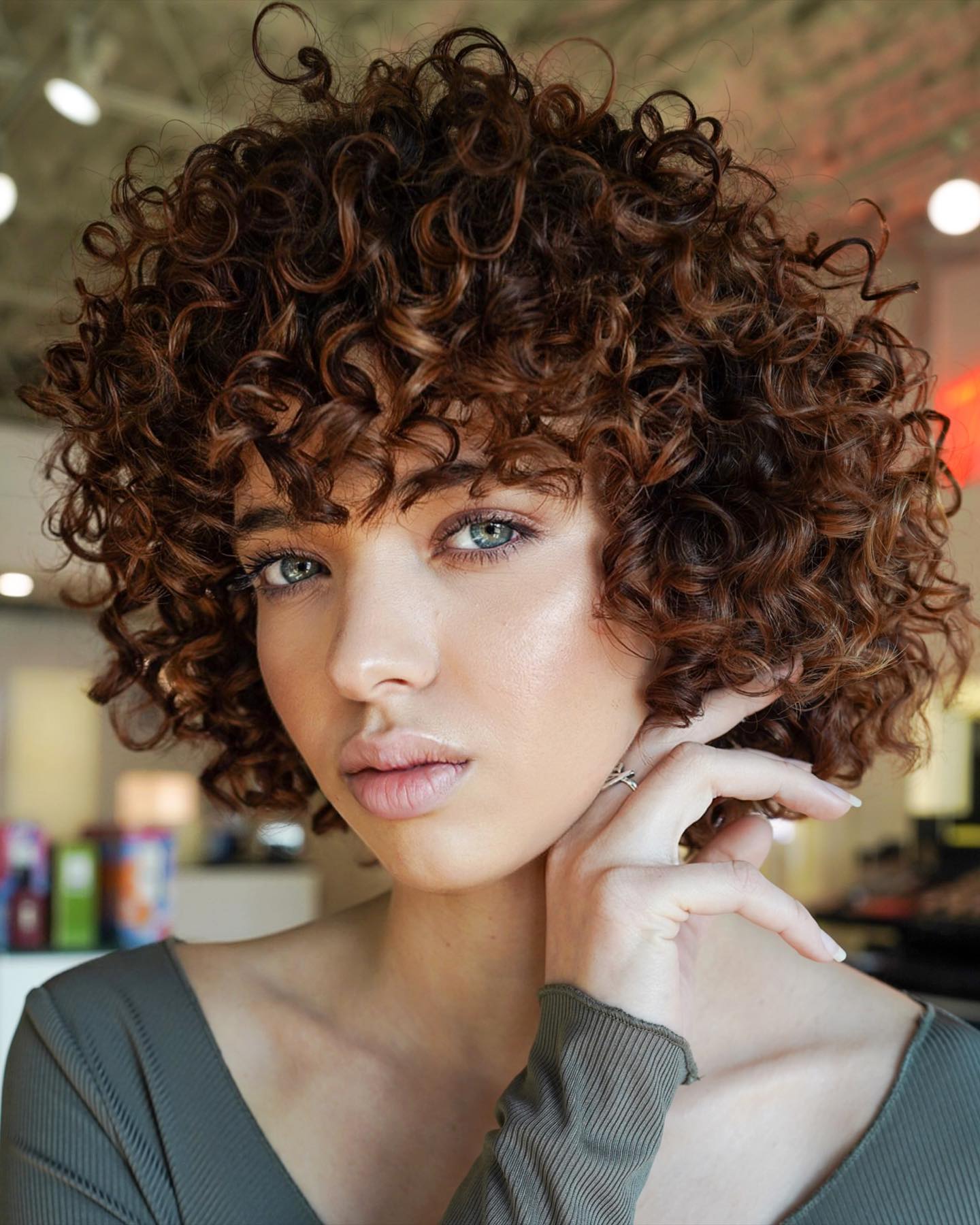 Short Brown Curly Bob Cut