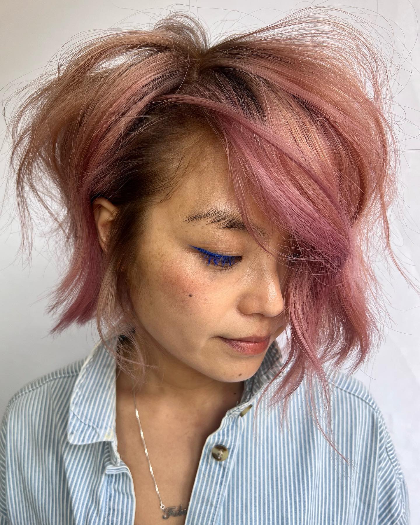 Messy Rose Gold Bob Cut