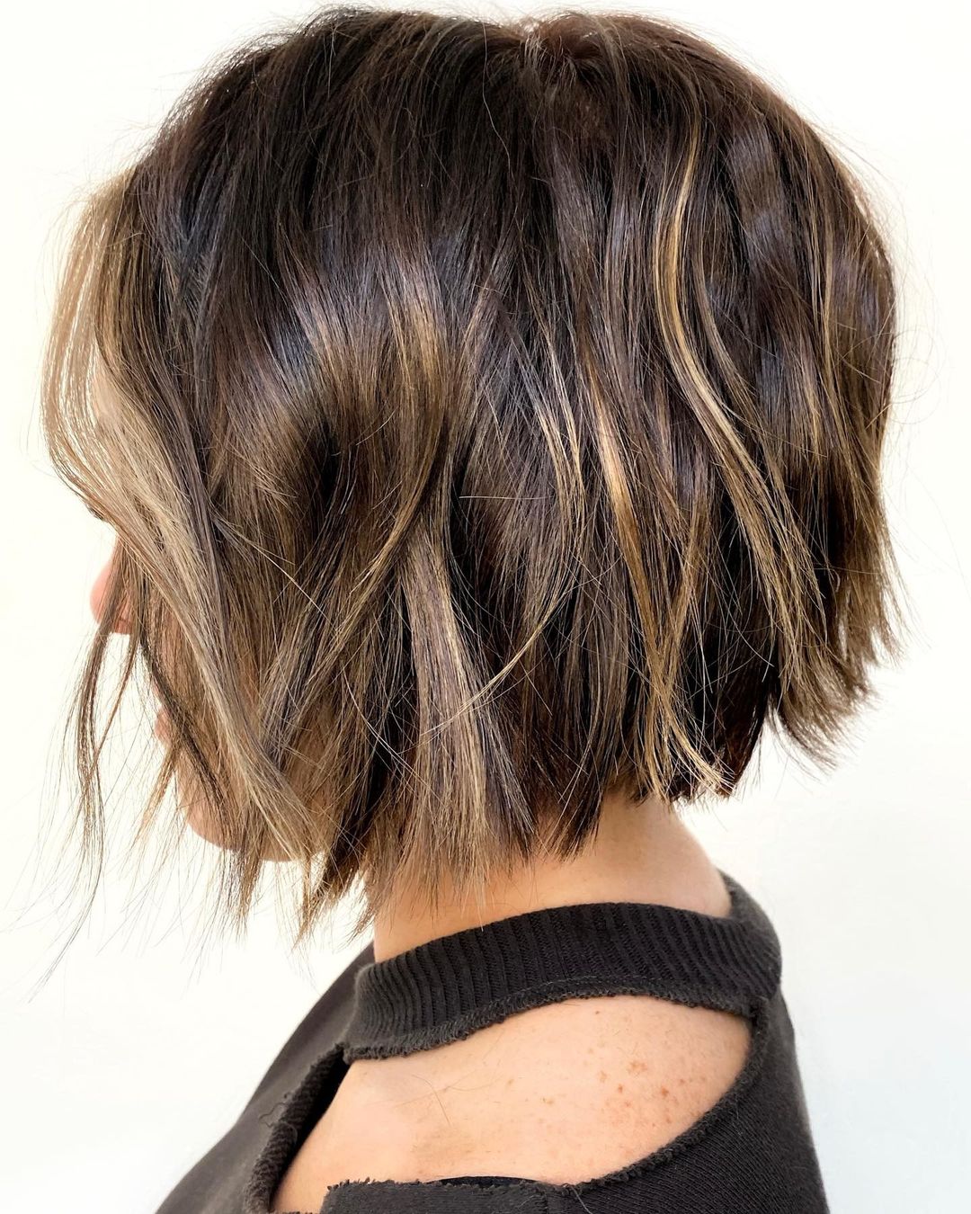 Caramel Dark Brown Balayage on Short Hair