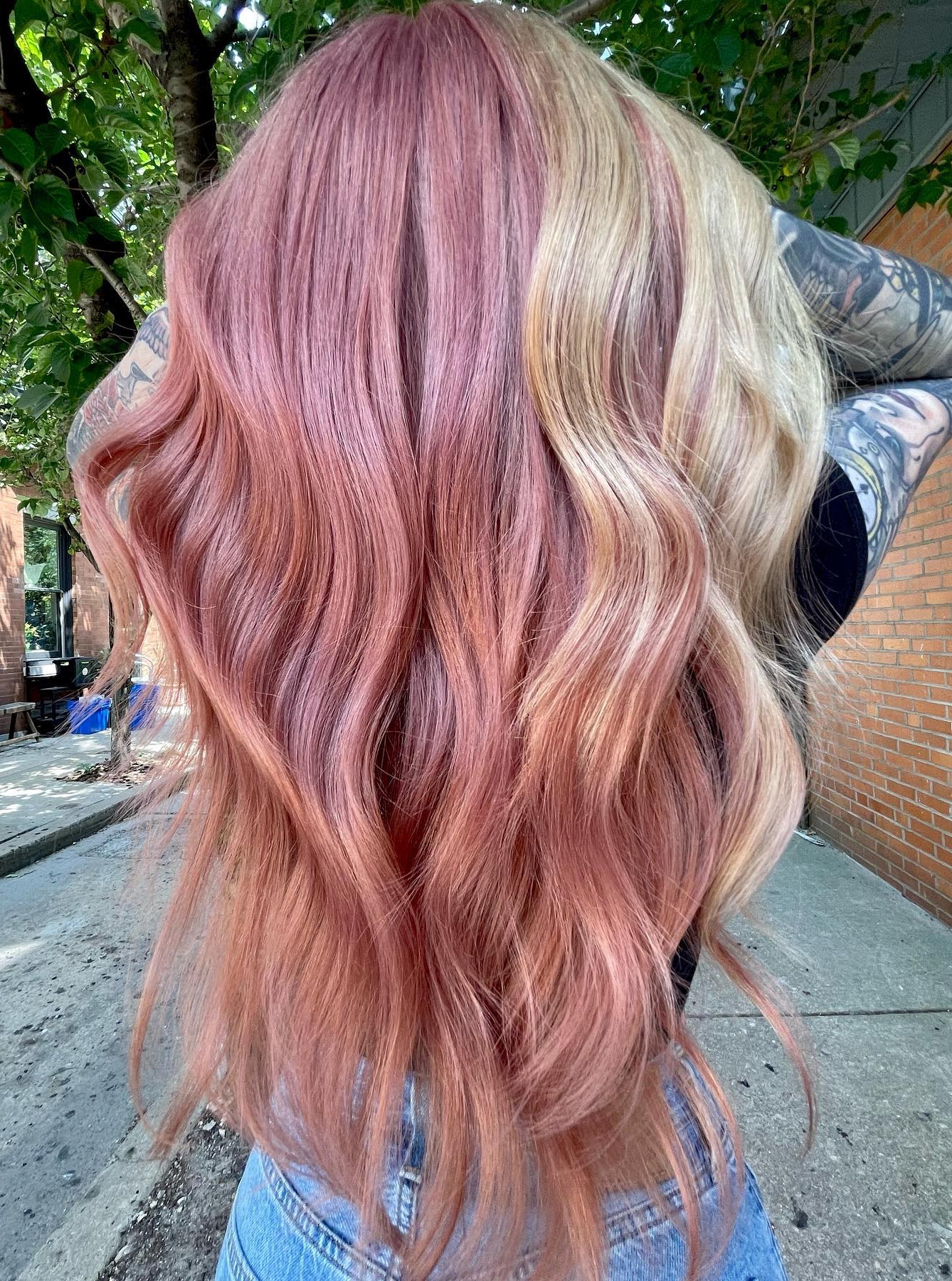 Long Rose Gold Hair with Blonde Highlights