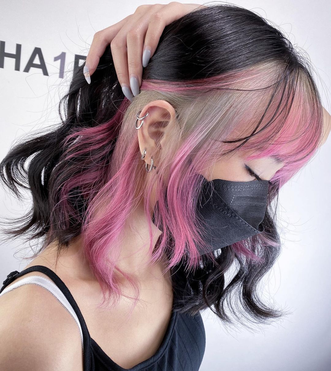 Pink Peekaboo Highlights on Dark Hair