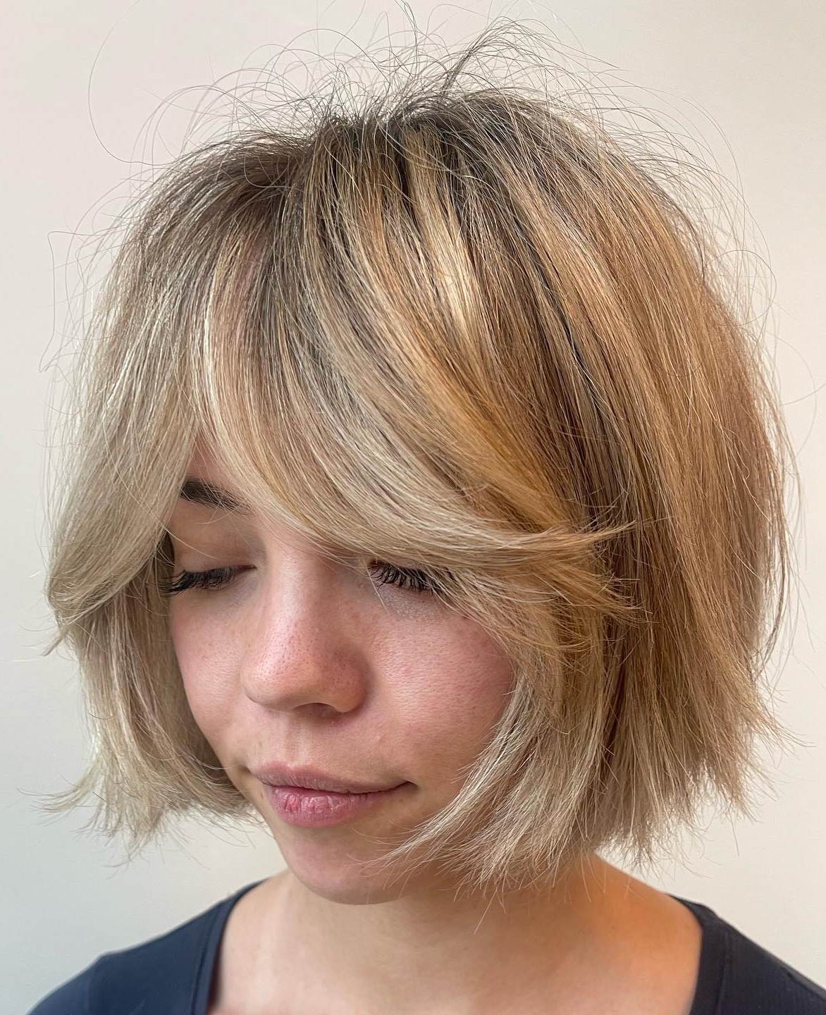 Short Thick Blonde Hair with Curtain Bang