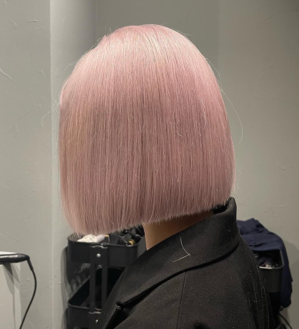 Washed Out Rose Gold Color on Straight Bob Cut