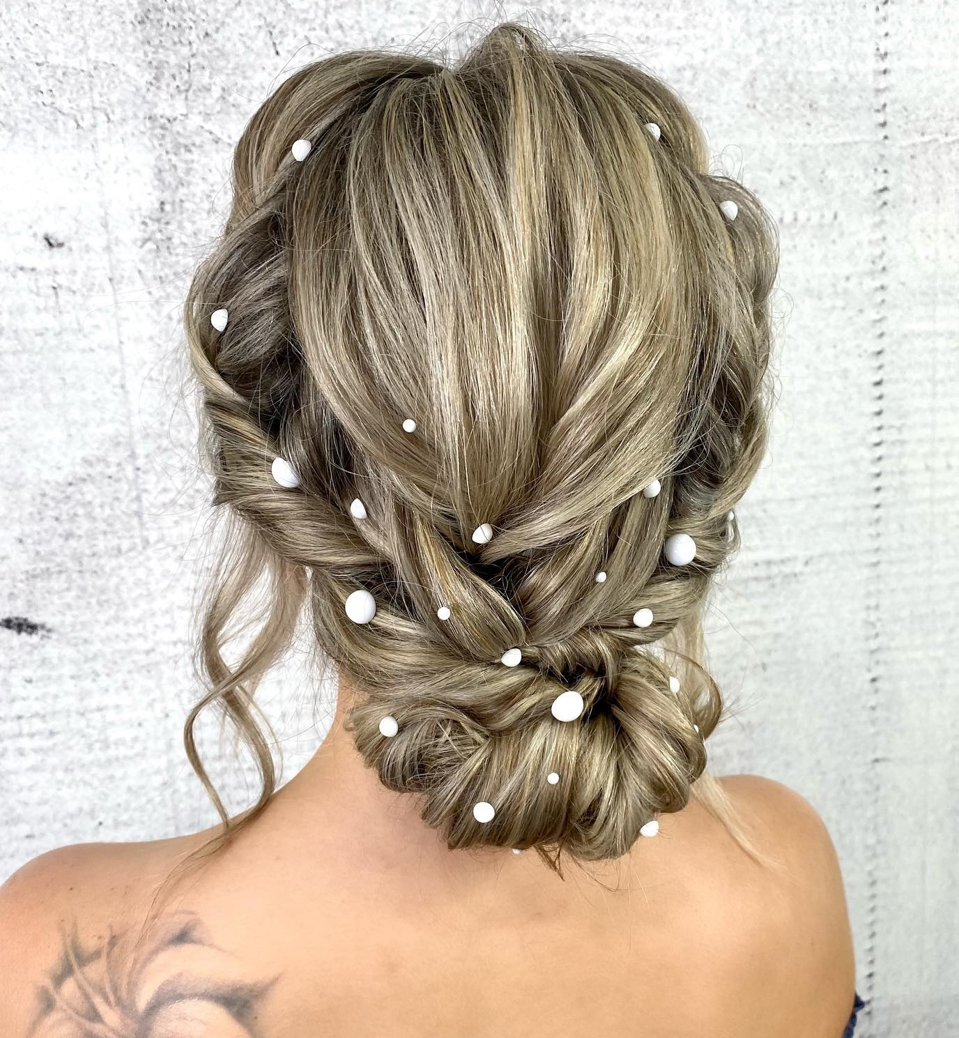 Bridal Hairstyle with Pearls on Ash Blonde Hair