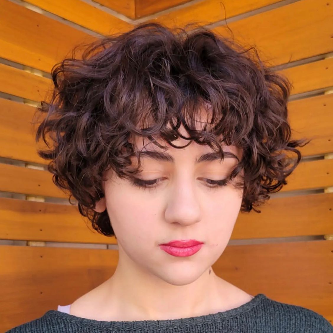 Short Curly Bixie on Brown Fine Hair