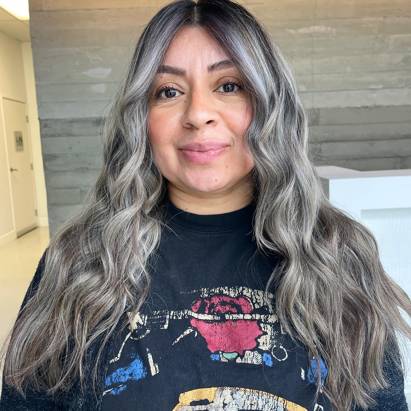 Gray Highlights on Long Straight Dark Hair