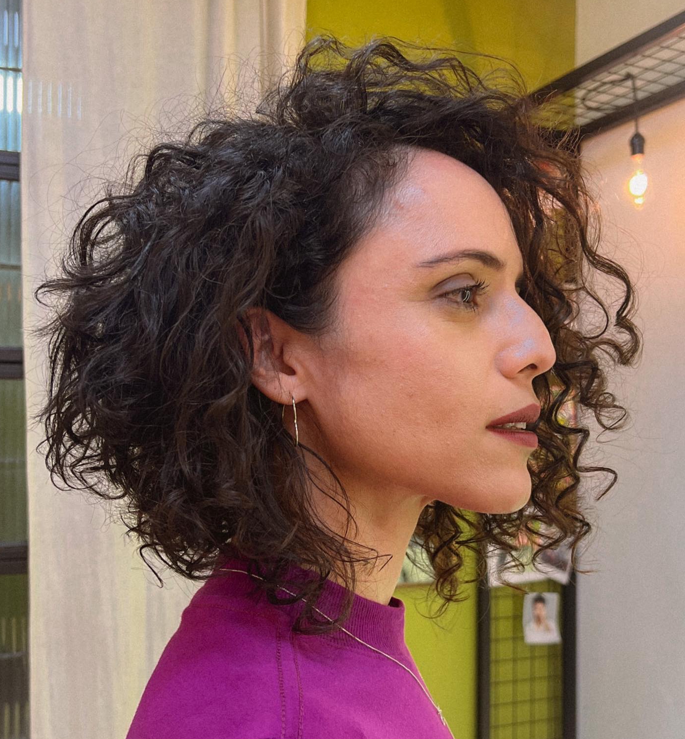 Inverted Bob Cut on Dark Short Curly Hair