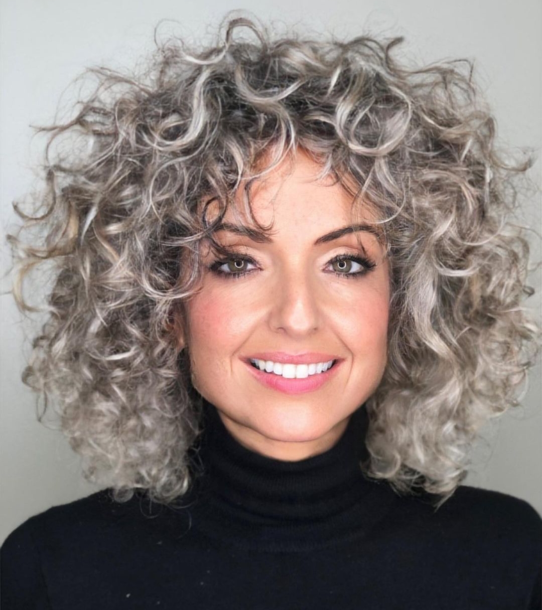 Ash Silver Hair Color on Curly Bob Cut