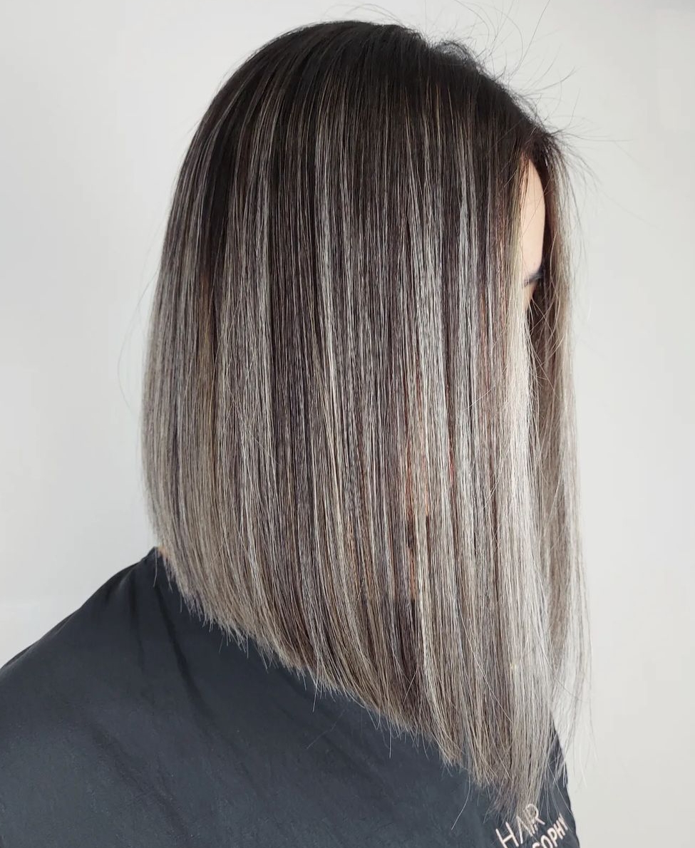 Long Bob with Silver Balayage