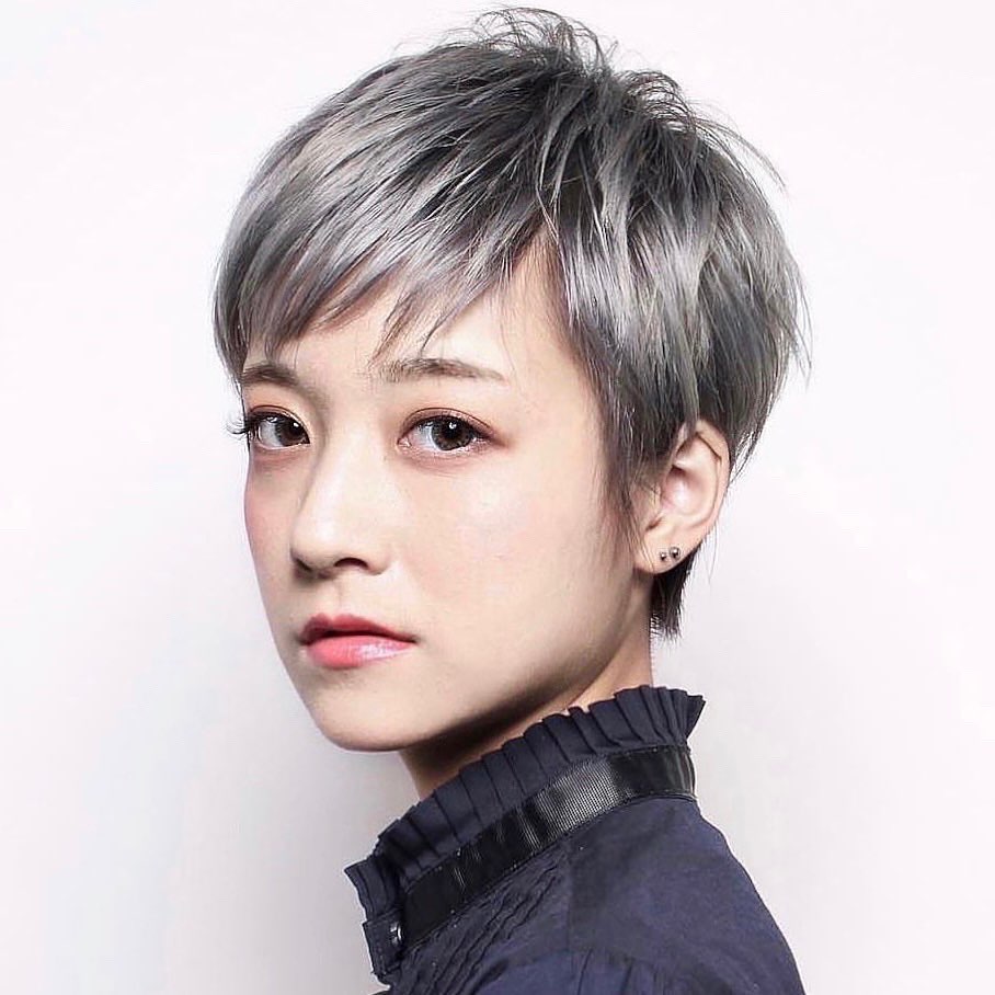 Silver Blonde on Short Pixie Cut