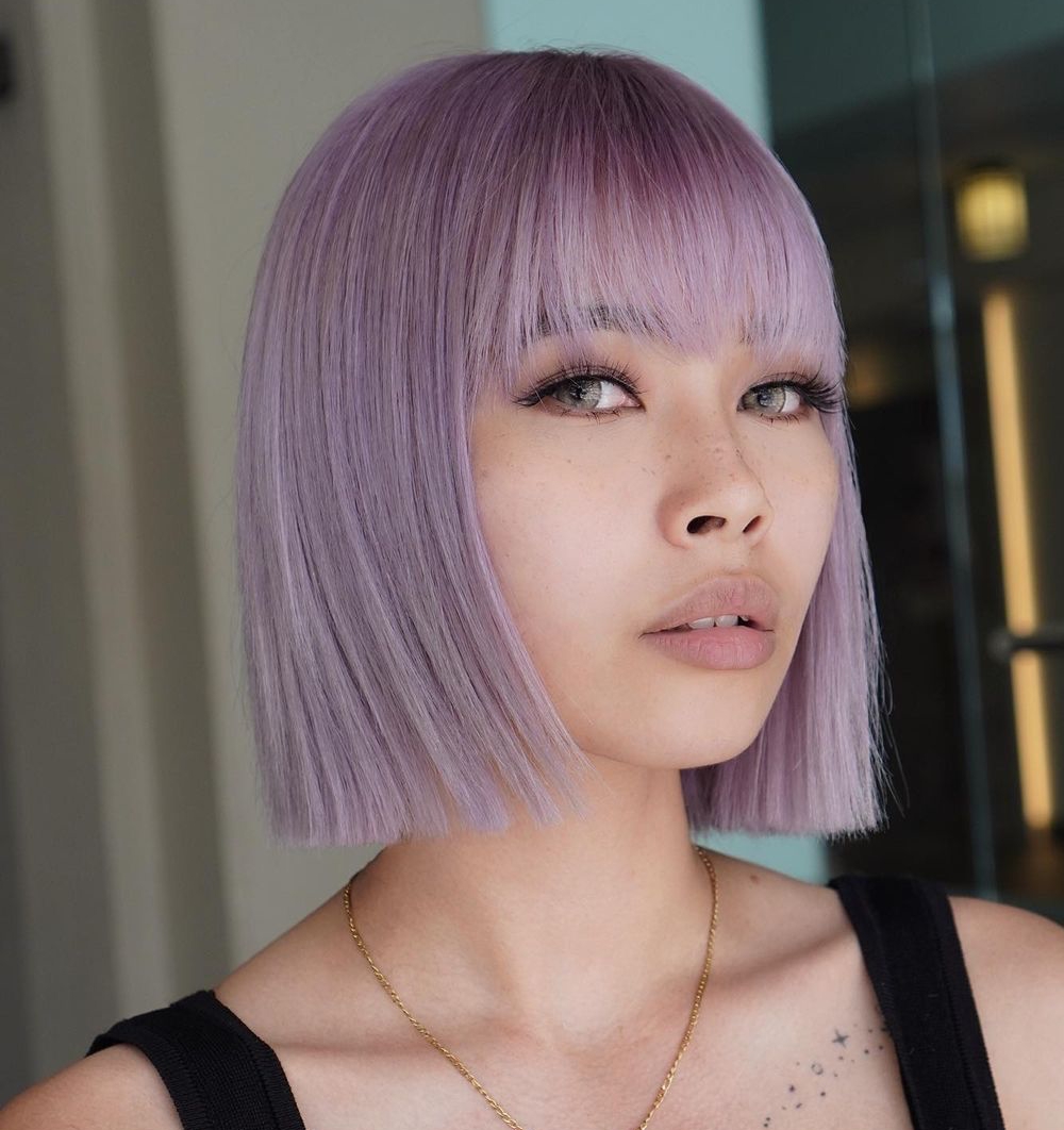 Silver Lavender Hair Color on Short Bob Cut