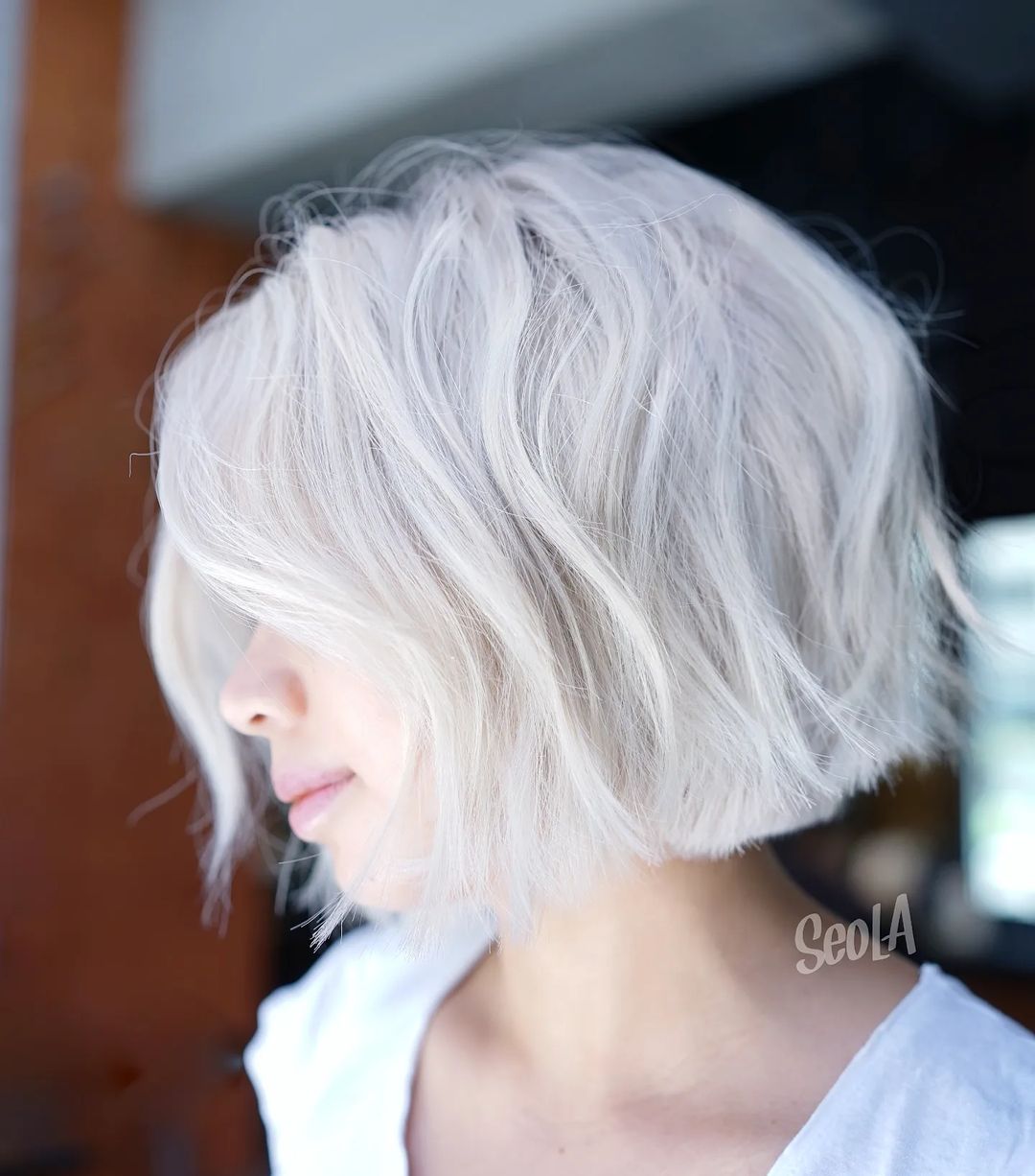 Silver White Color on Short Bob Cut