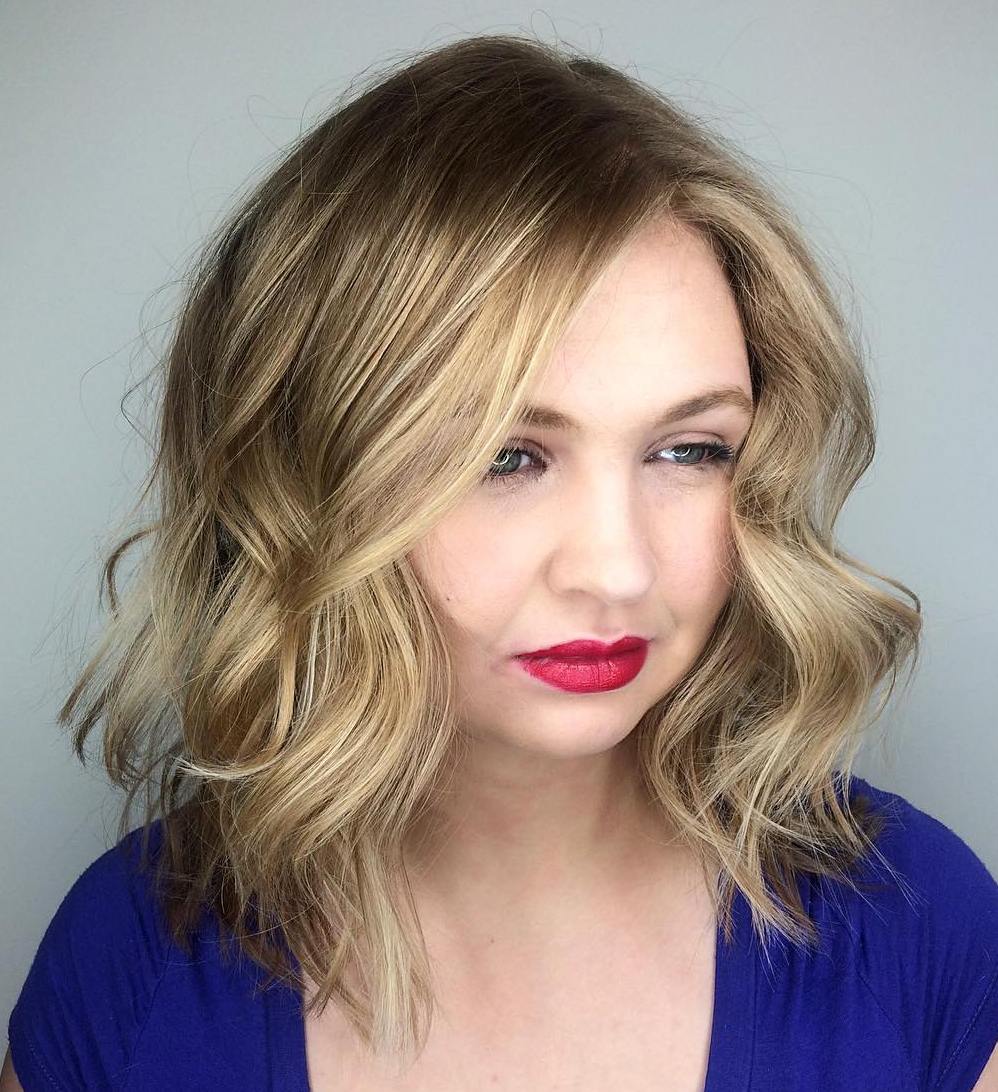 Long Bob With Balayage For Round Faces