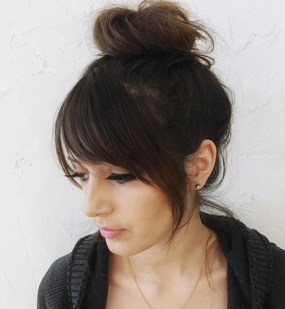 Romantic Messy Top Knot With Bangs