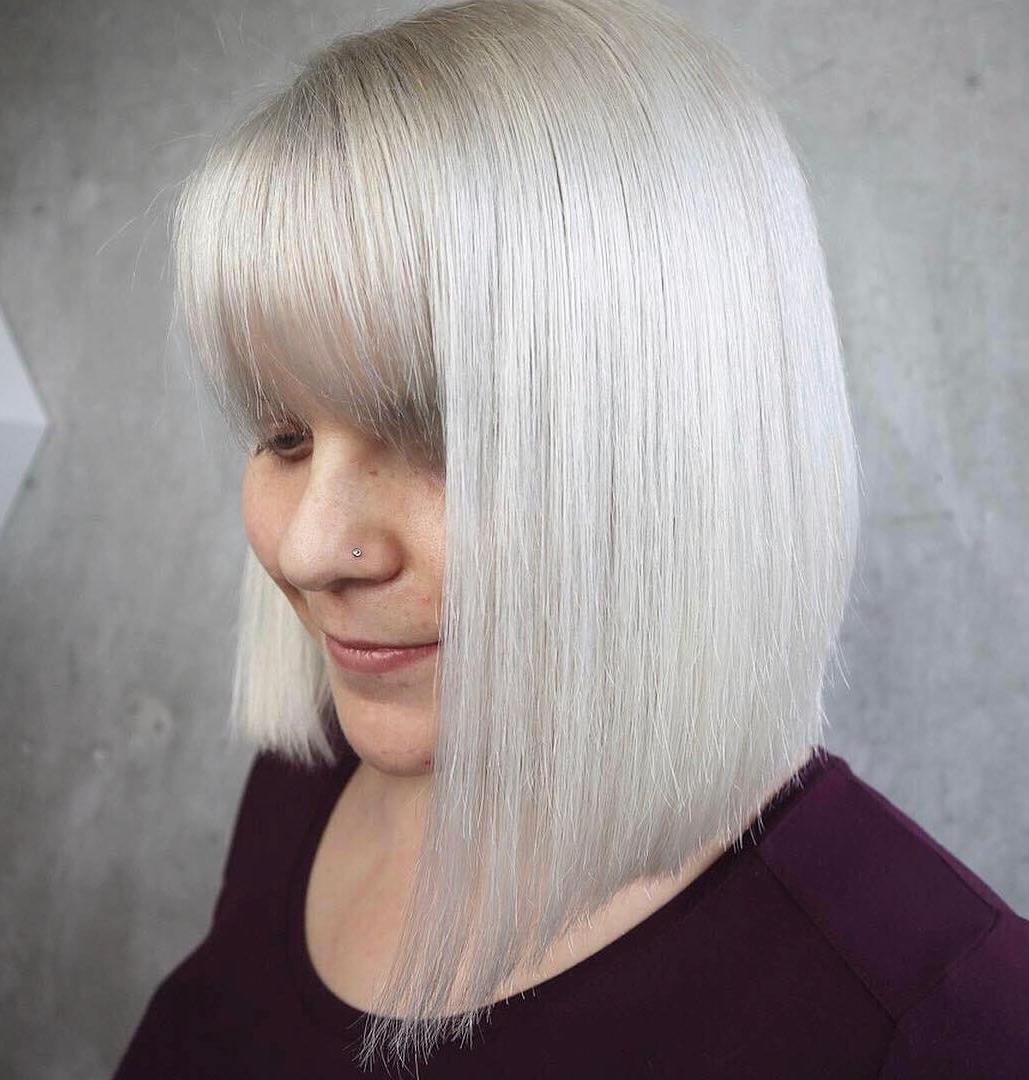 Asymmetrical Angled Bob With Soft Bangs