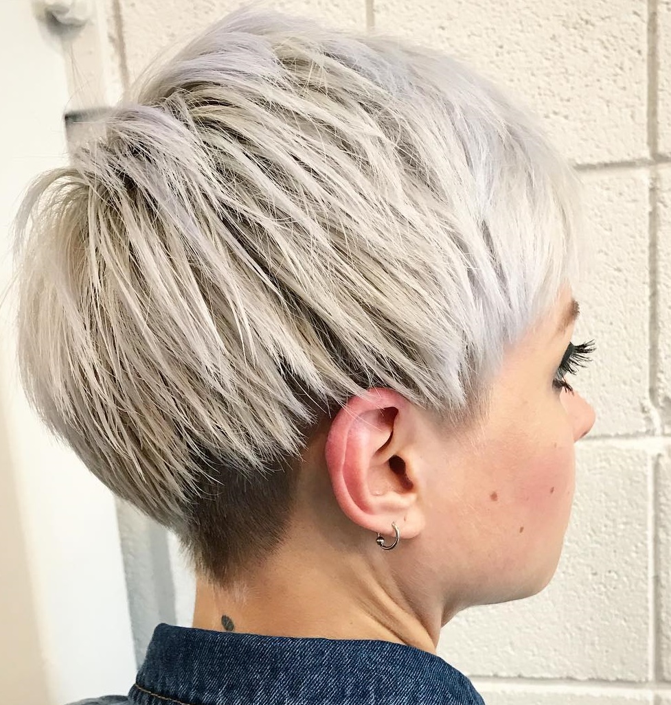 Cute Ice Blonde Pixie With Nape Undercut