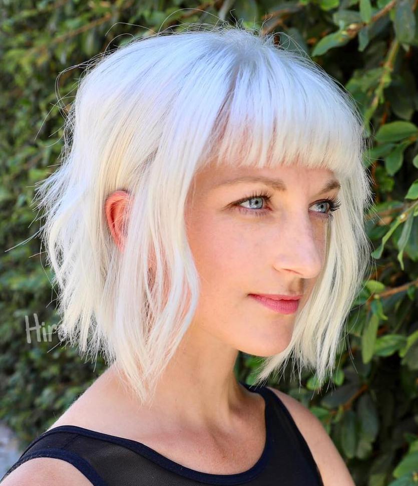 White Choppy Bob With Short Straight Bangs