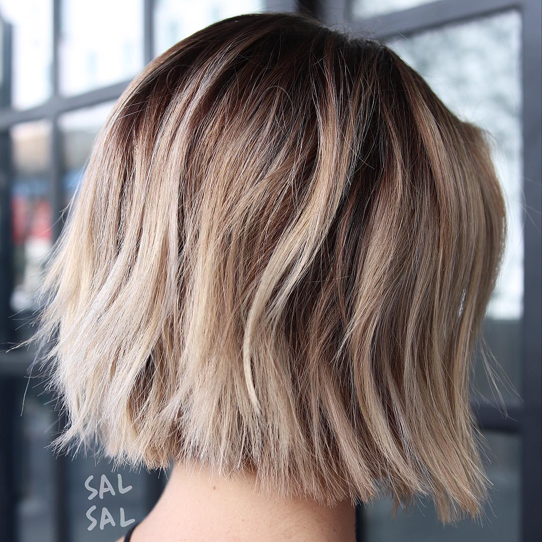 One-Length Bronde Bob With Razored Ends